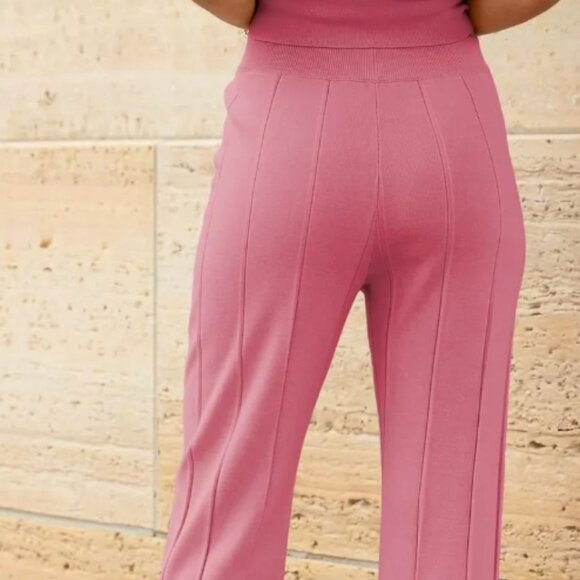 #195 SET CAP SLEEVE ROUND NECK TOP & KNIT PANTS - Picture 3 of 3